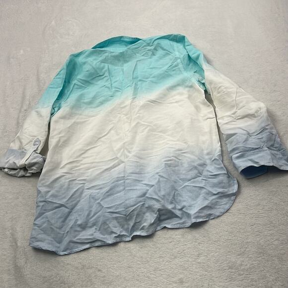 NWT Talbots Large P Linen Cotton Blend Soft Roll Up Sleeve  Multi Colored Blouse - Picture 8 of 9